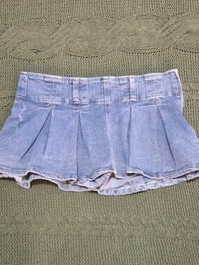 Almost Famous Denim Mini Skirt Pleated Micro Blue Jean Y2K